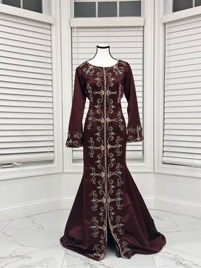 Embroidered Burgundy Evening Gown